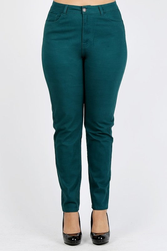 Plus Size High Waist Solid Stretch Jeans Pants Teal