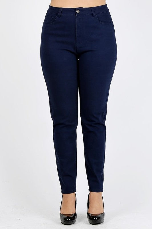 Plus Size High Waist Solid Stretch Jeans Pants Navy