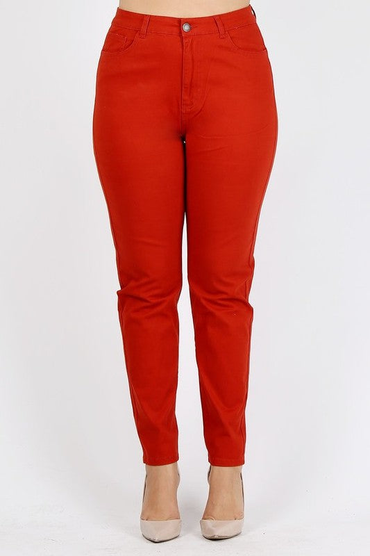 Plus Size High Waist Solid Stretch Jeans Pants Rust