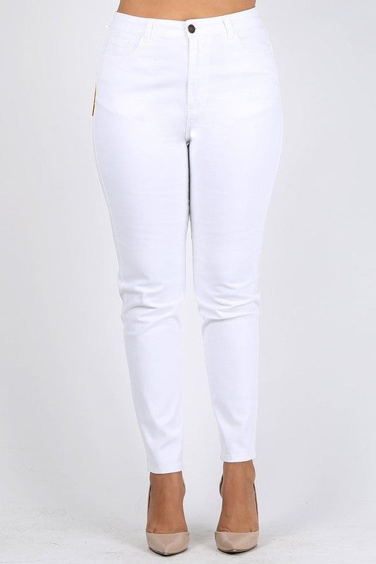 Plus Size High Waist Solid Stretch Jeans Pants White