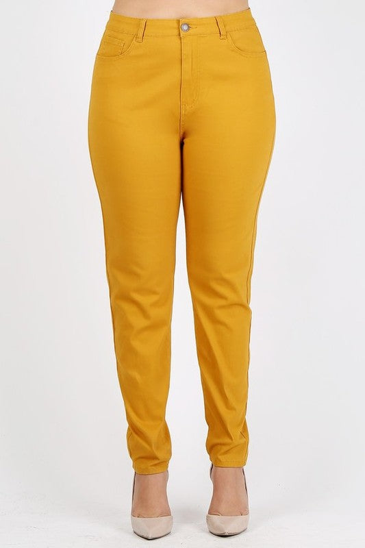 Plus Size High Waist Solid Stretch Jeans Pants Mustard