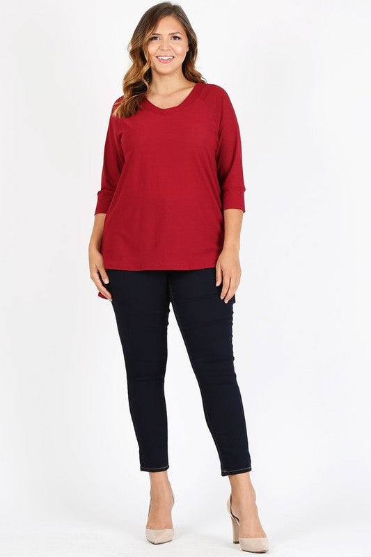 Plus Size Knit V-Neck Hi-Low Top