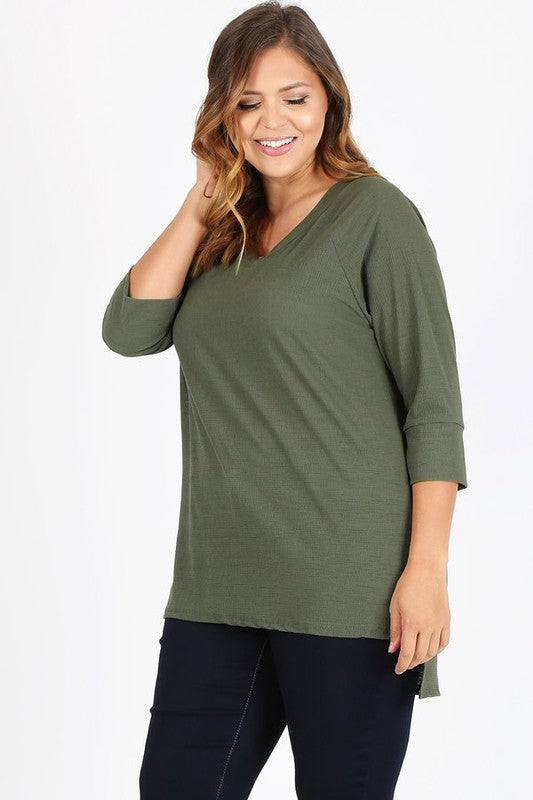 Plus Size Knit V-Neck Hi-Low Top