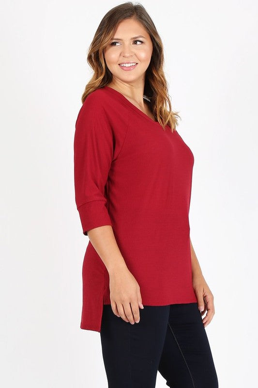 Plus Size Knit V-Neck Hi-Low Top