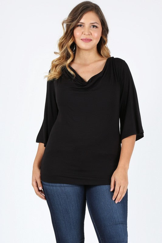 Plus size cowl neck basic top Black