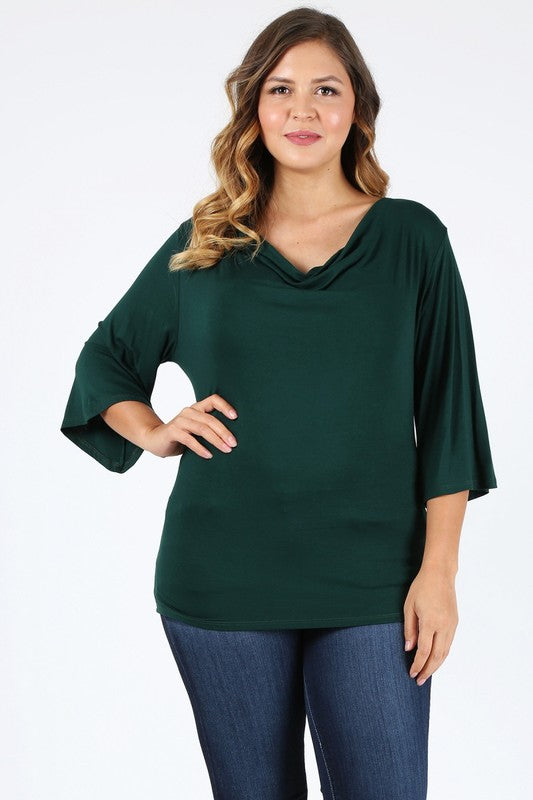 Plus size cowl neck basic top Hunter Green