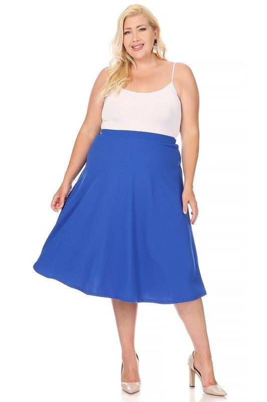 Solid high waisted, A-line, midi skirt Royal Blue