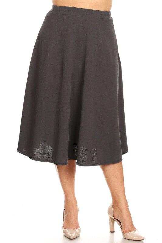 Solid high waisted, A-line, midi skirt Charcoal