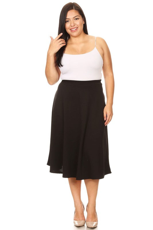 Solid high waisted, A-line, midi skirt Black