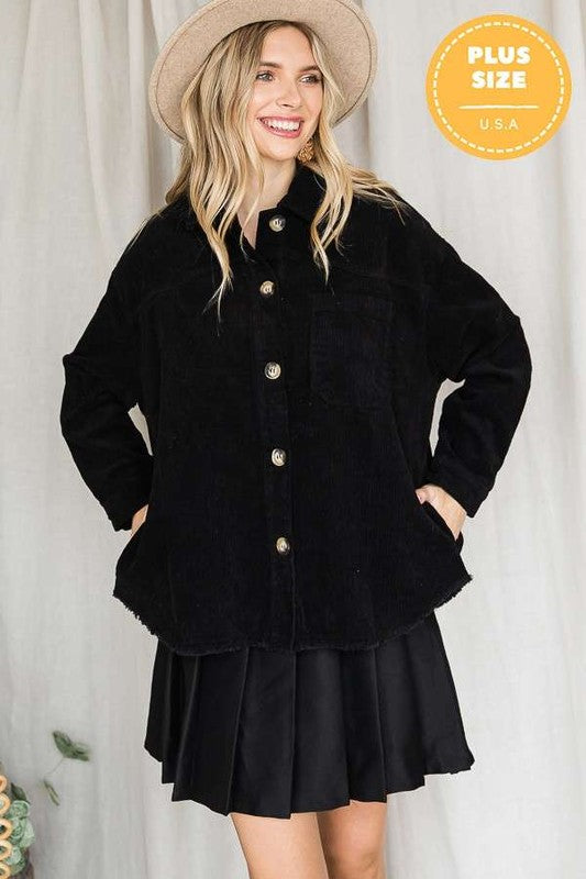 RIBBED VELVET JACKET BLACK 1X/2X