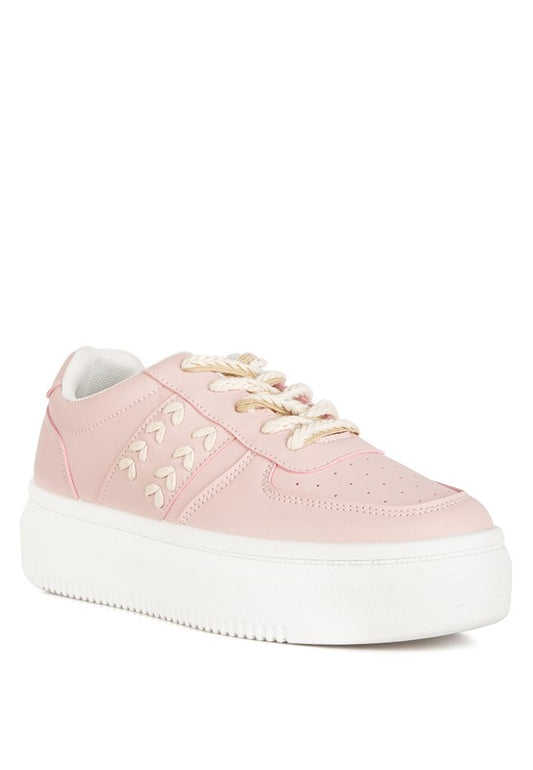 Monigue Faux Leather Cross Stitch Detail Sneakers BLUSH