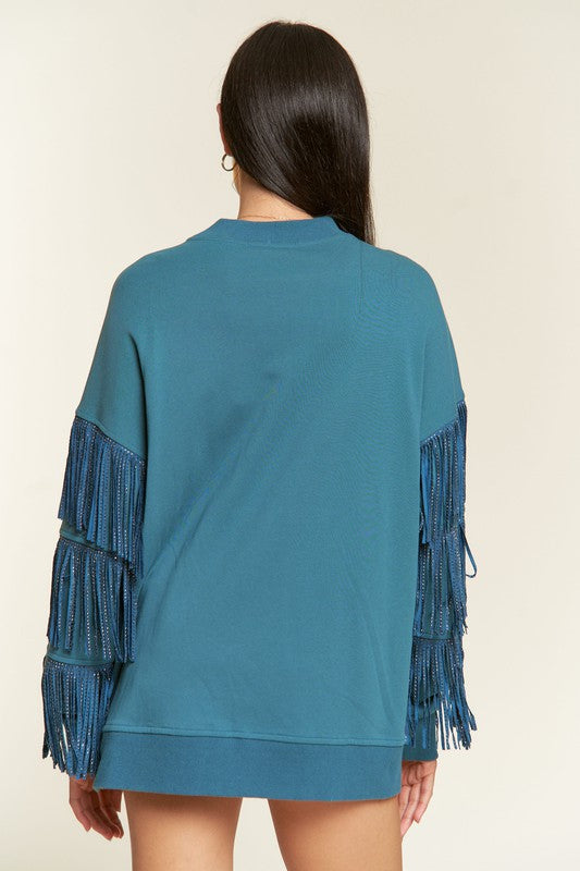 Silver studded fringe sleeve top PLUS JJT5009P