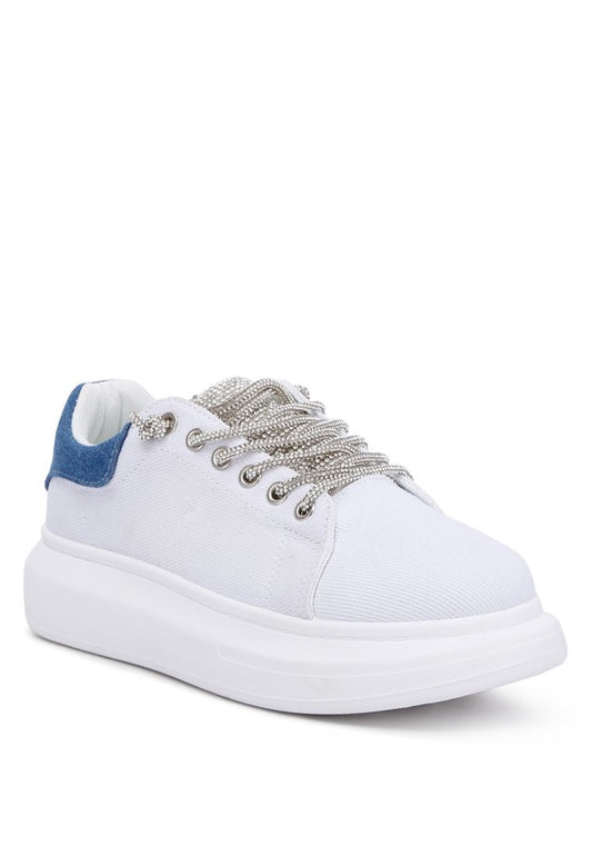 Jaxen Rhinestones Lace Up Sneakers WHITE