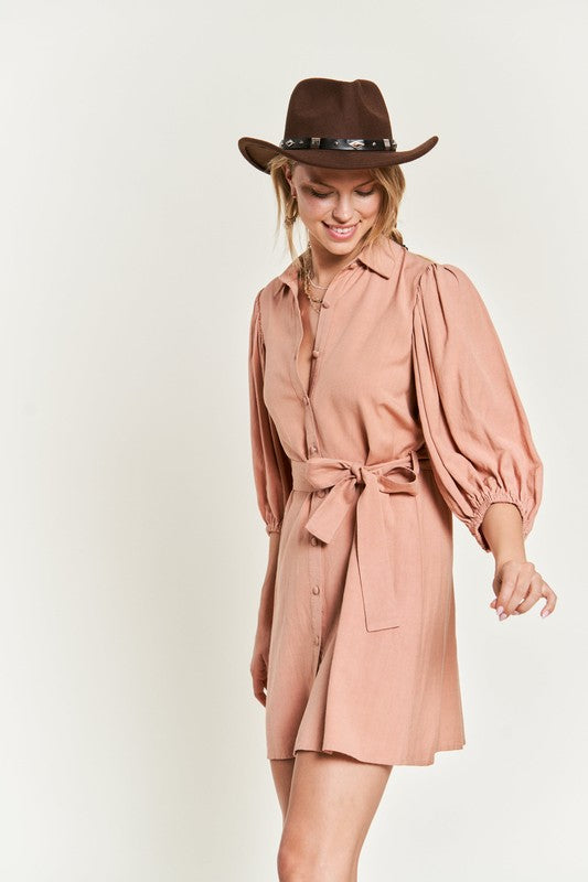 SOLID BUTTON DOWN DRESS PLUS JBJ1004P PEACH