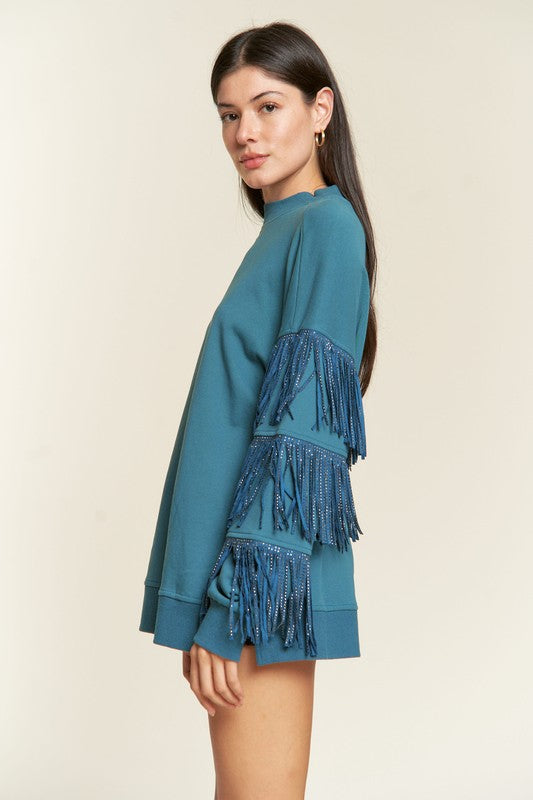 Silver studded fringe sleeve top PLUS JJT5009P