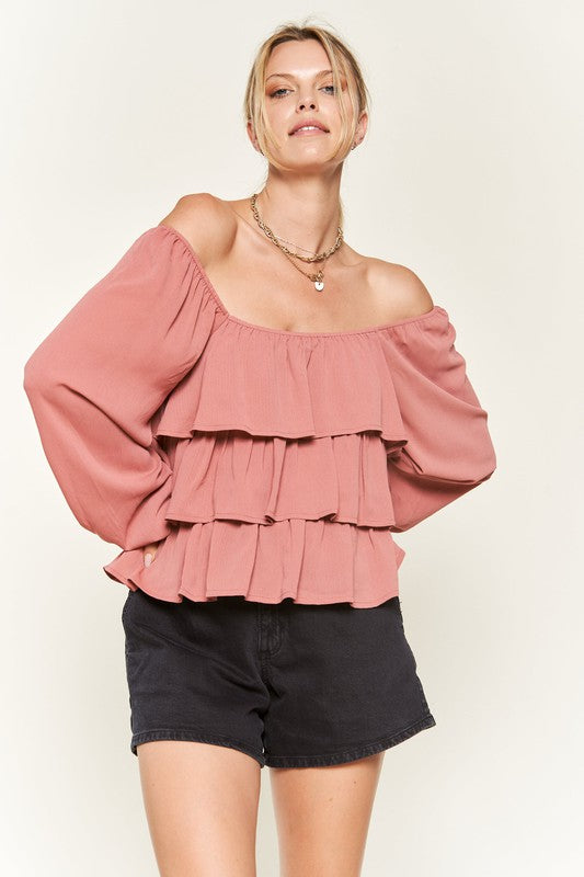 Tiered flounce designed Blouse JJT5023 MAUVE