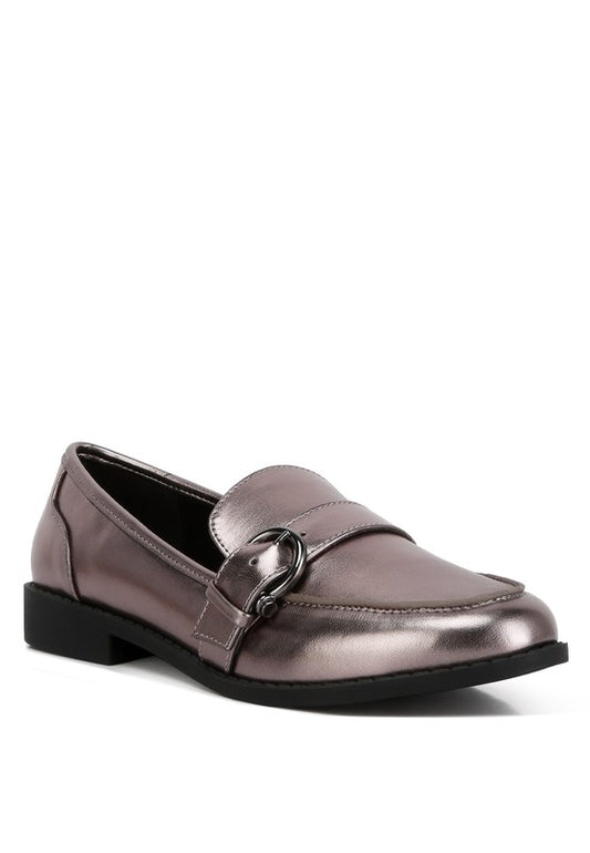Haruka Metallic Faux Leather Loafers Pewter