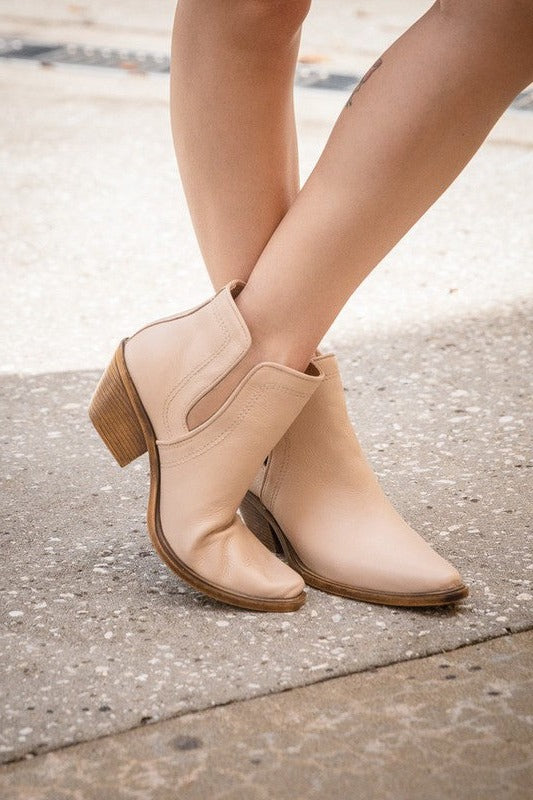 Western Style Cut Out Leather Booties Nude