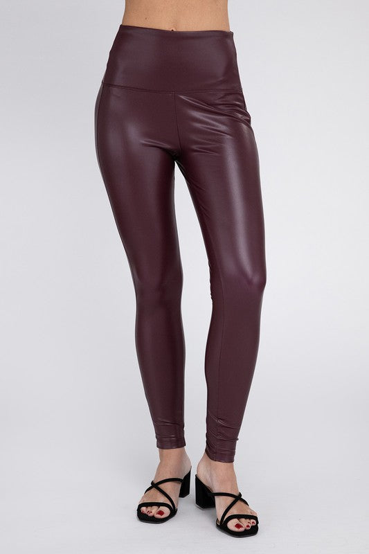 High Rise Faux Leather Leggings DK BURGUNDY