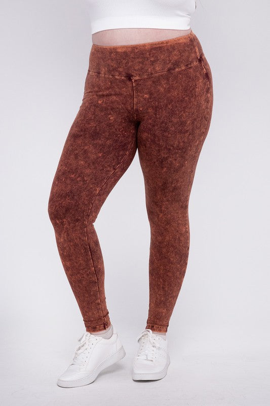 Plus Mineral Washed Wide Waistband Yoga Leggings PERSIMMON