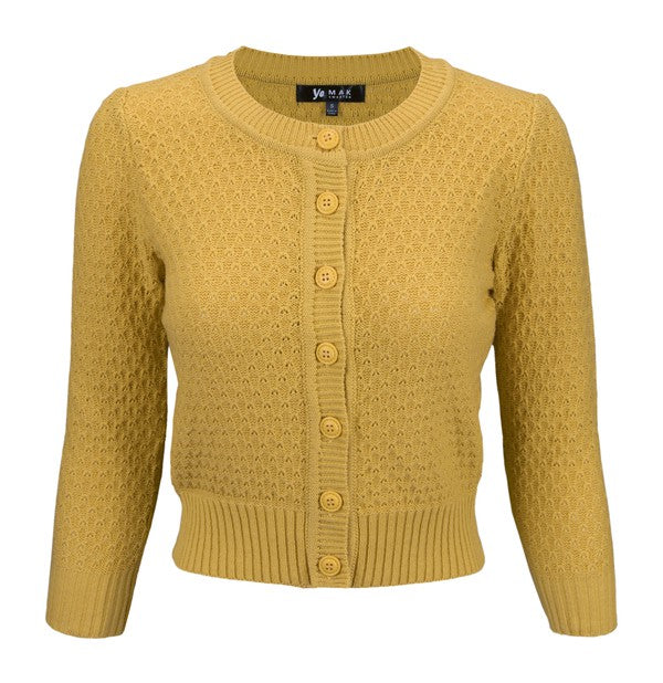 Cute Pattern Cropped Cardigan Sweater 3/4 Sleeve Bronze