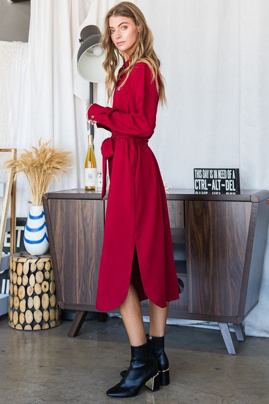 Button down shirt long dress PLUS 30-545P