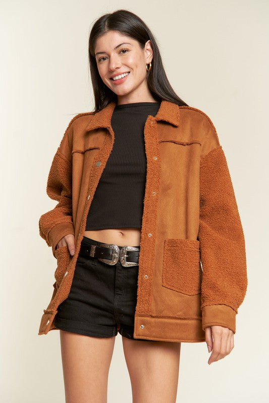 FAUX FUR AND SUEDE JACKET JJO5028P CAMEL